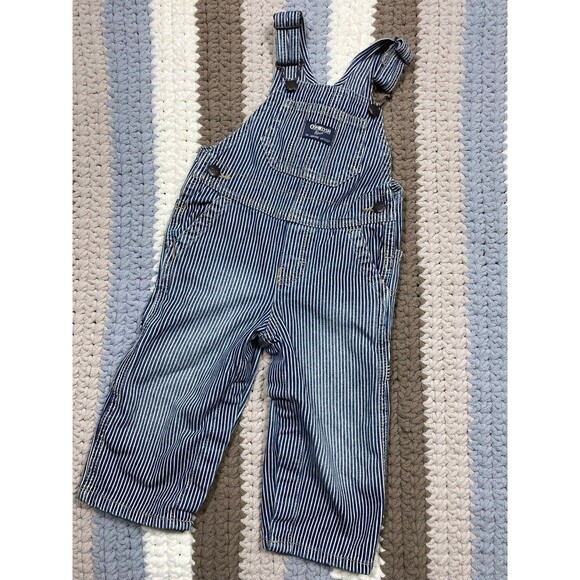 OshKosh B’gosh Railroad Stripe Denim Overalls – Size 18M - Picture 1 of 5